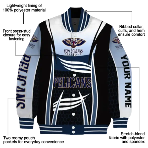 customized new orleans pelicans mesh effect navy black varsity jacket new arrival.webp