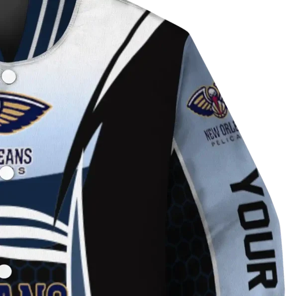 customized new orleans pelicans mesh effect navy black varsity jacket premium grade.webp
