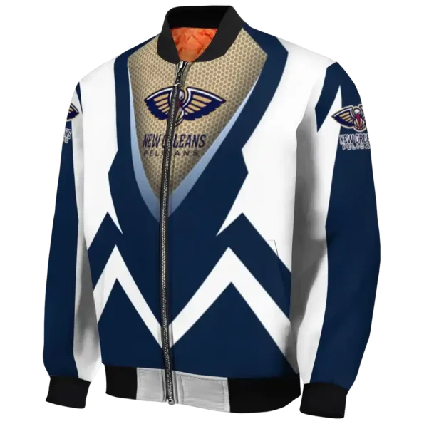 customized new orleans pelicans v stripes navy white bomber jacket best selling