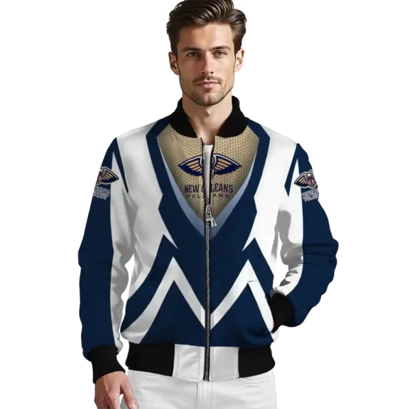 customized new orleans pelicans v stripes navy white bomber jacket high quality