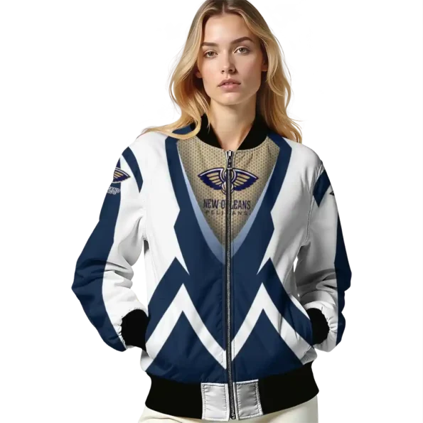 customized new orleans pelicans v stripes navy white bomber jacket latest model
