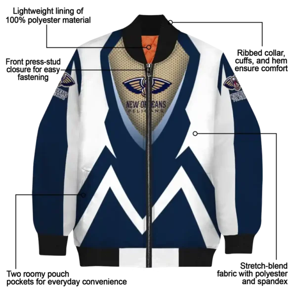 customized new orleans pelicans v stripes navy white bomber jacket new arrival
