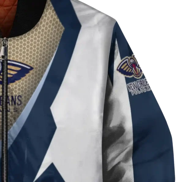 customized new orleans pelicans v stripes navy white bomber jacket premium grade