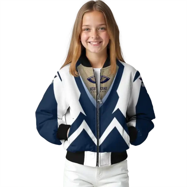 customized new orleans pelicans v stripes navy white bomber jacket top rated