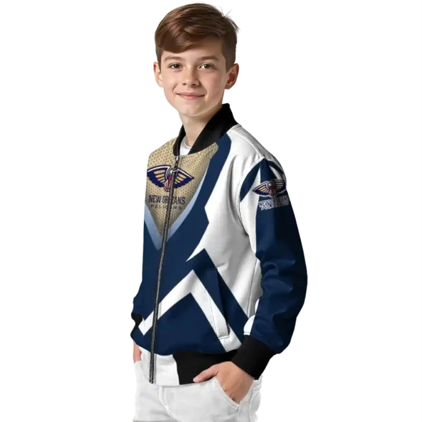 customized new orleans pelicans v stripes navy white bomber jacket trendy