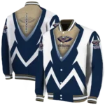 customized new orleans pelicans v stripes navy white varsity jacket best selling.webp