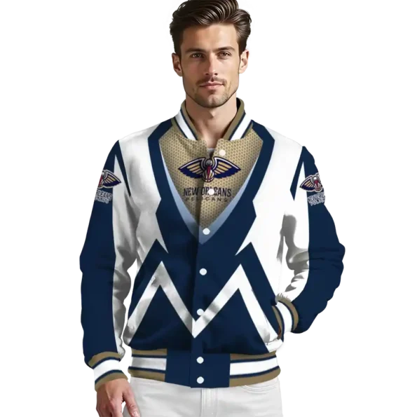 customized new orleans pelicans v stripes navy white varsity jacket high quality.webp