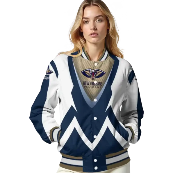 customized new orleans pelicans v stripes navy white varsity jacket latest model.webp