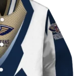 customized new orleans pelicans v stripes navy white varsity jacket best selling.webp