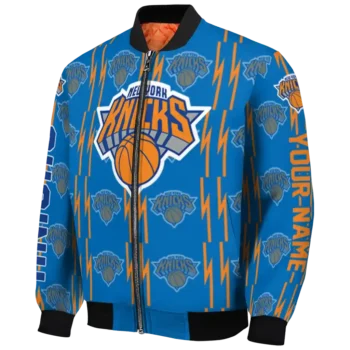 customized new york knicks bolt stripe blue bomber jacket best selling