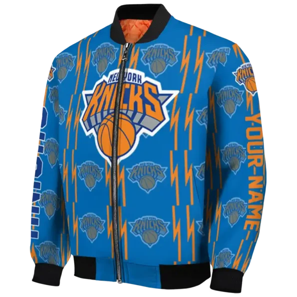 customized new york knicks bolt stripe blue bomber jacket best selling