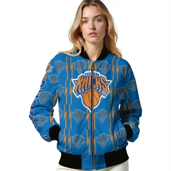 customized new york knicks bolt stripe blue bomber jacket latest model