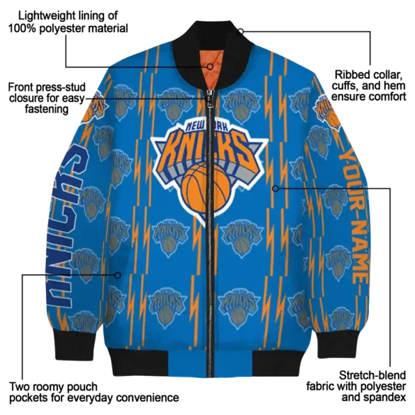 customized new york knicks bolt stripe blue bomber jacket new arrival