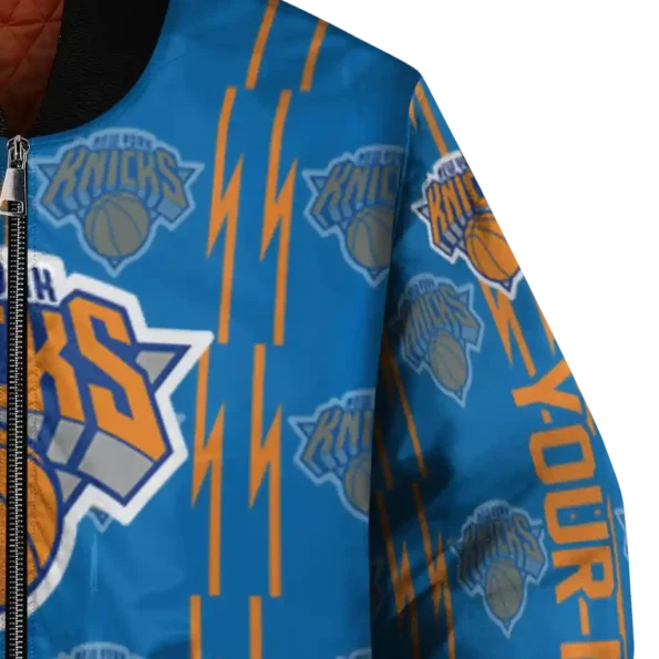 customized new york knicks bolt stripe blue bomber jacket premium grade