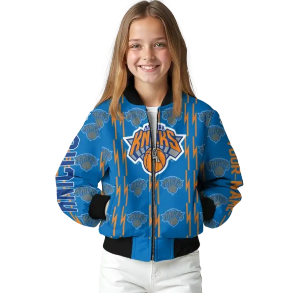 customized new york knicks bolt stripe blue bomber jacket top rated