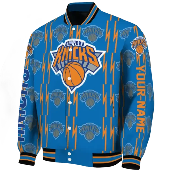 customized new york knicks bolt stripe blue varsity jacket best selling.webp