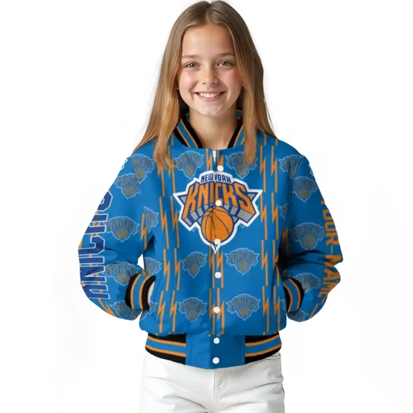 customized new york knicks bolt stripe blue varsity jacket top rated.webp