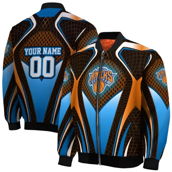 customized new york knicks mesh chest black bomber jacket fashion forward