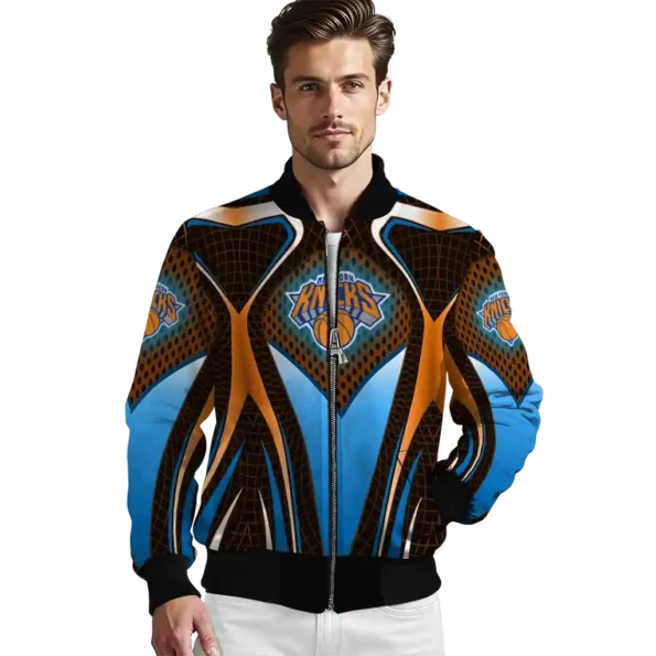 customized new york knicks mesh chest black bomber jacket high quality