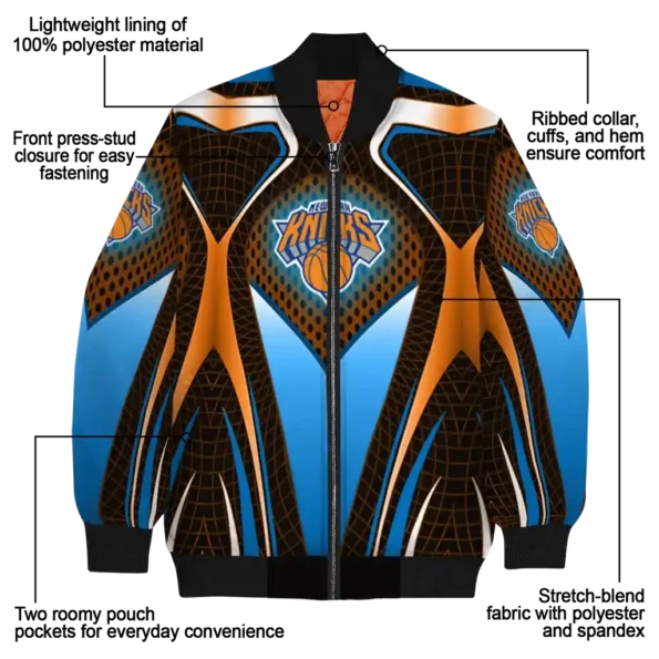 customized new york knicks mesh chest black bomber jacket new arrival