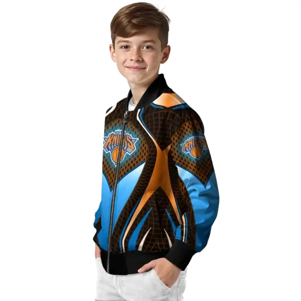 customized new york knicks mesh chest black bomber jacket trendy
