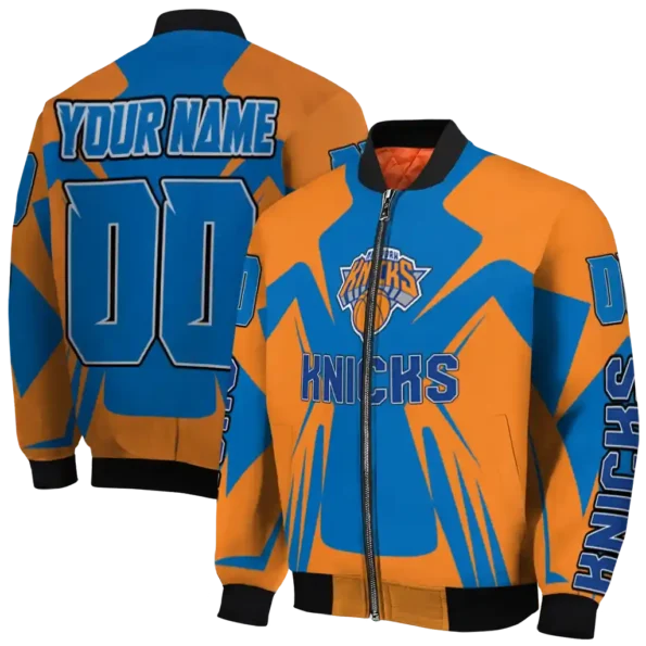 customized new york knicks spider mark blue bomber jacket fashion forward