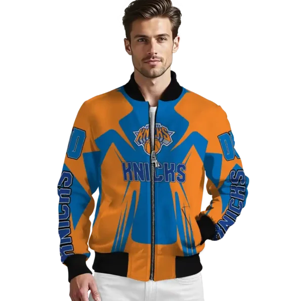 customized new york knicks spider mark blue bomber jacket high quality