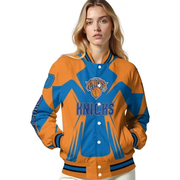 customized new york knicks spider mark blue varsity jacket latest model.webp
