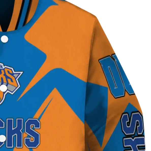 customized new york knicks spider mark blue varsity jacket premium grade.webp