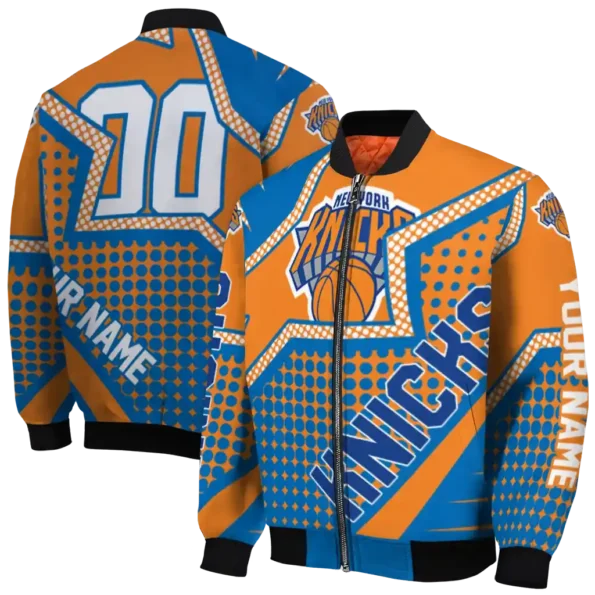 customized new york knicks star burst blue bomber jacket fashion forward