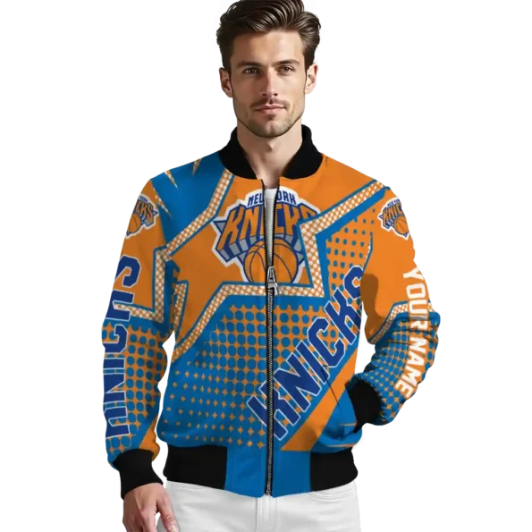 customized new york knicks star burst blue bomber jacket high quality