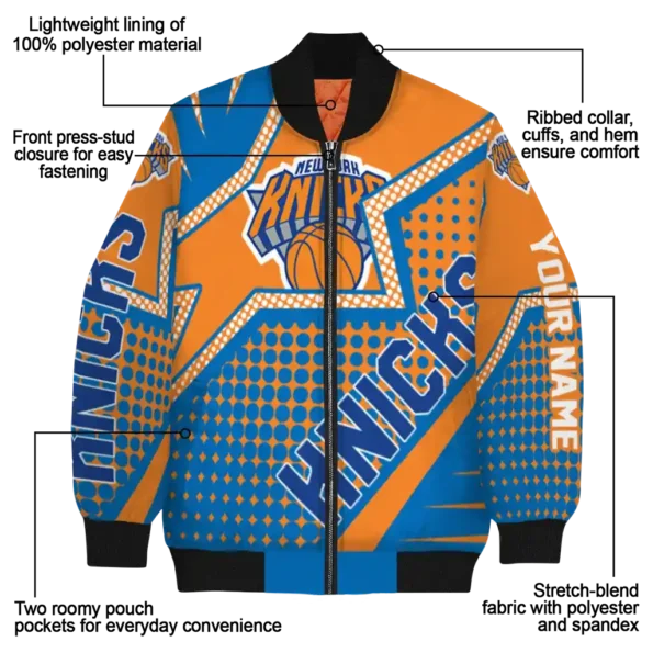 customized new york knicks star burst blue bomber jacket new arrival