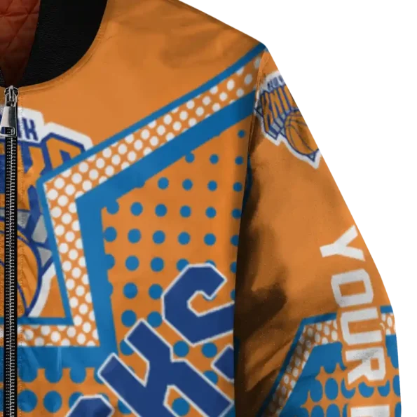 customized new york knicks star burst blue bomber jacket premium grade