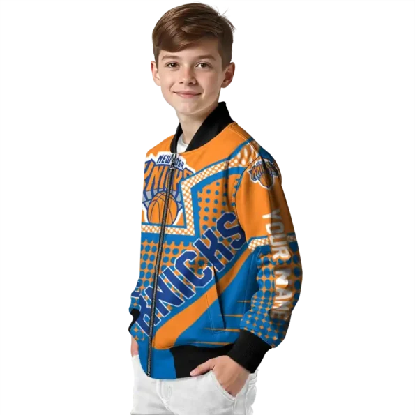 customized new york knicks star burst blue bomber jacket trendy