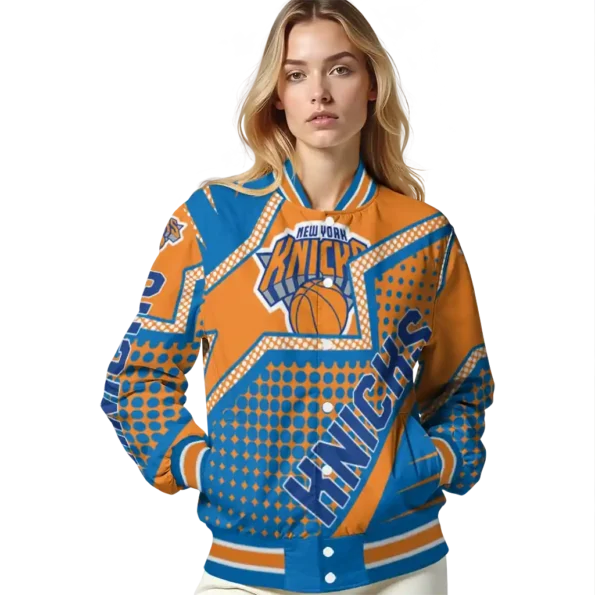 customized new york knicks star burst blue varsity jacket latest model.webp