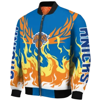 customized new york knicks winged blaze blue white bomber jacket best selling