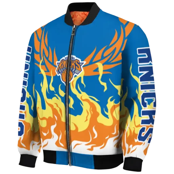 customized new york knicks winged blaze blue white bomber jacket best selling