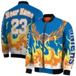 customized new york knicks winged blaze blue white bomber jacket best selling