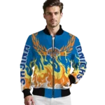 customized new york knicks winged blaze blue white bomber jacket best selling