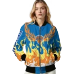 customized new york knicks winged blaze blue white bomber jacket best selling