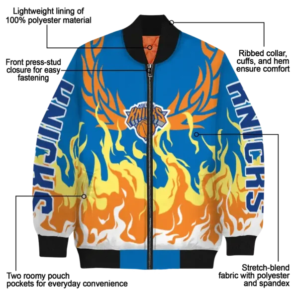 customized new york knicks winged blaze blue white bomber jacket new arrival