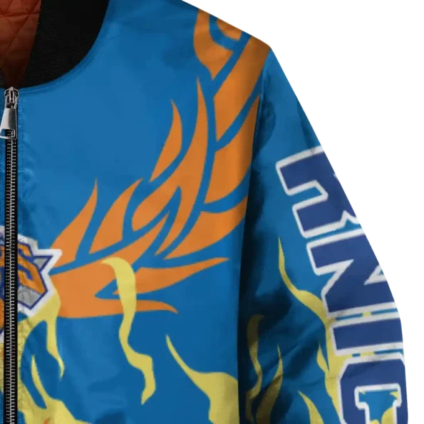 customized new york knicks winged blaze blue white bomber jacket premium grade