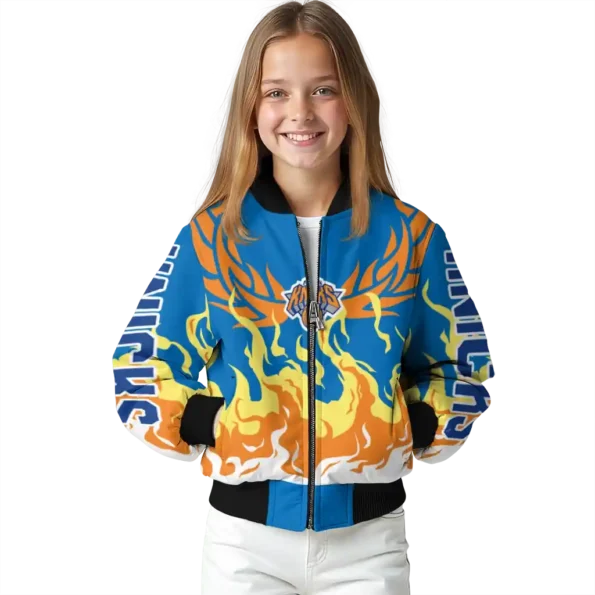customized new york knicks winged blaze blue white bomber jacket top rated