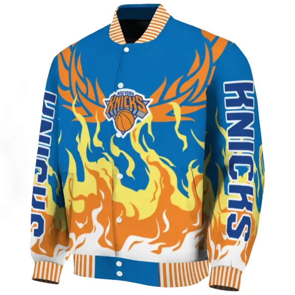 customized new york knicks winged blaze blue white varsity jacket best selling.webp