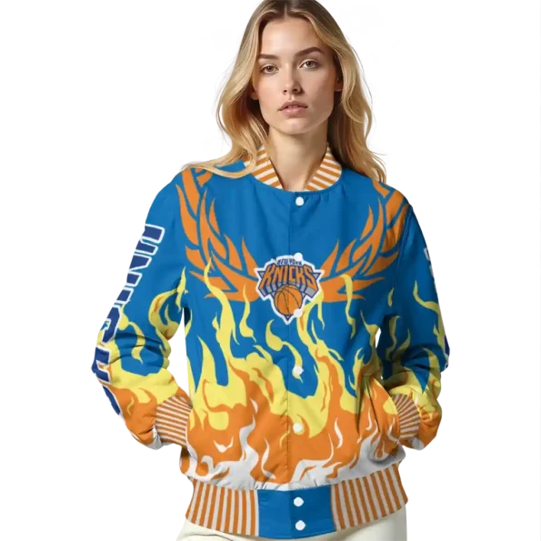customized new york knicks winged blaze blue white varsity jacket latest model.webp