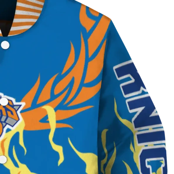 customized new york knicks winged blaze blue white varsity jacket premium grade.webp