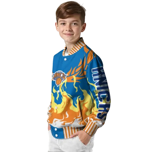 customized new york knicks winged blaze blue white varsity jacket trendy.webp