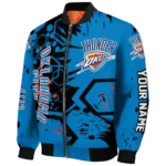 customized oklahoma city thunder hexagon cluster blue black bomber jacket best selling