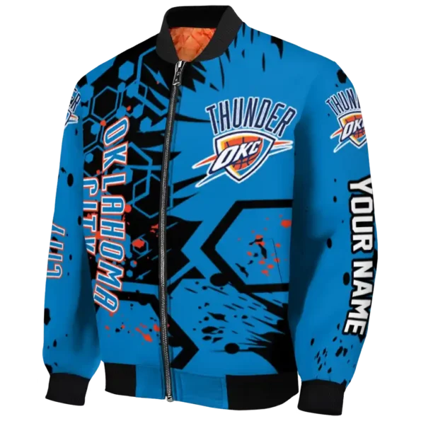 customized oklahoma city thunder hexagon cluster blue black bomber jacket best selling