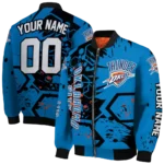 customized oklahoma city thunder hexagon cluster blue black bomber jacket best selling